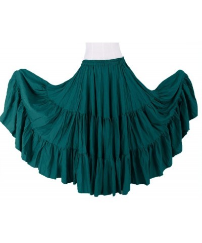 36" Long Women's Soft Cotton 10 Yard 3 Tiered Gypsy Belly Dance Skirt Swing Halloween Flamenco Dark Turquoise $18.35 Skirts