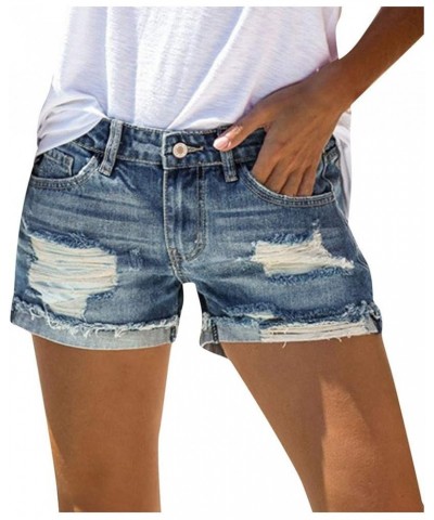 Women's Sexy Summer Mid Waist Ripped Jean, Women's High Waisted Rolled Hem Distressed Jeans Ripped Denim Shorts 09-blue $3.85...