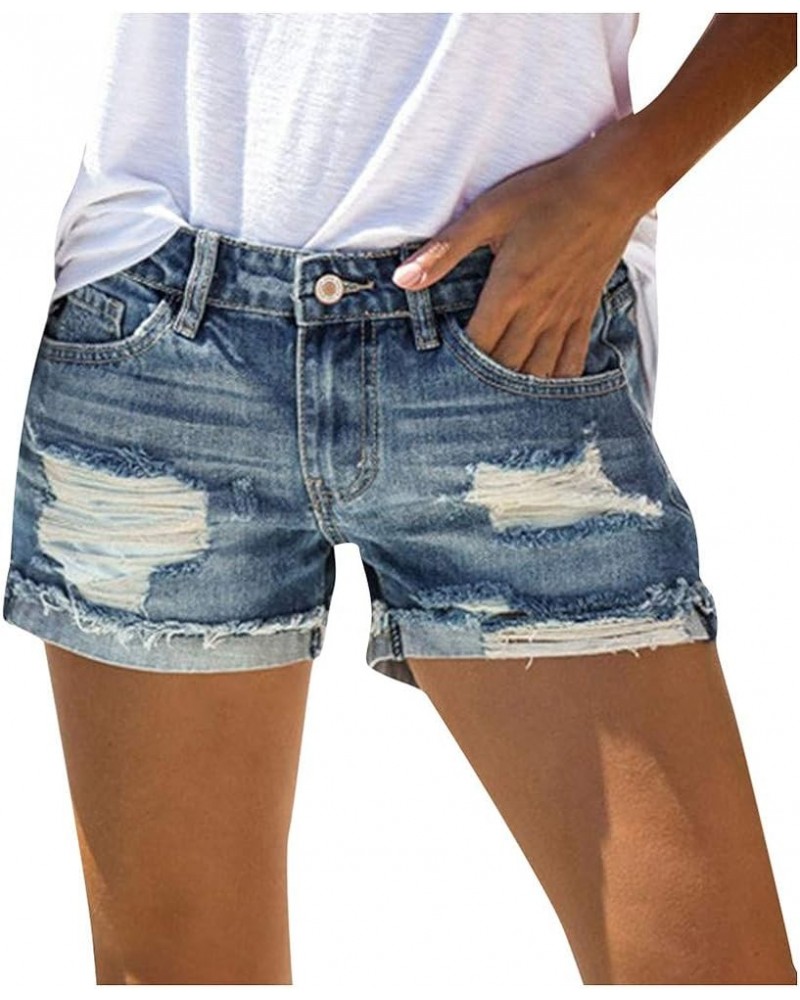 Women's Sexy Summer Mid Waist Ripped Jean, Women's High Waisted Rolled Hem Distressed Jeans Ripped Denim Shorts 09-blue $3.85...