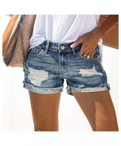 Women's Sexy Summer Mid Waist Ripped Jean, Women's High Waisted Rolled Hem Distressed Jeans Ripped Denim Shorts 09-blue $3.85...