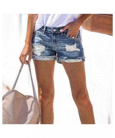 Women's Sexy Summer Mid Waist Ripped Jean, Women's High Waisted Rolled Hem Distressed Jeans Ripped Denim Shorts 09-blue $3.85...