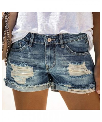 Women's Sexy Summer Mid Waist Ripped Jean, Women's High Waisted Rolled Hem Distressed Jeans Ripped Denim Shorts 09-blue $3.85...