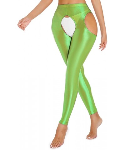 Womens Glossy Cutout Leggings High Waist Open Crotch Thigh High Stretchy Yoga Skinny Pants Fluorescent Green $9.32 Leggings