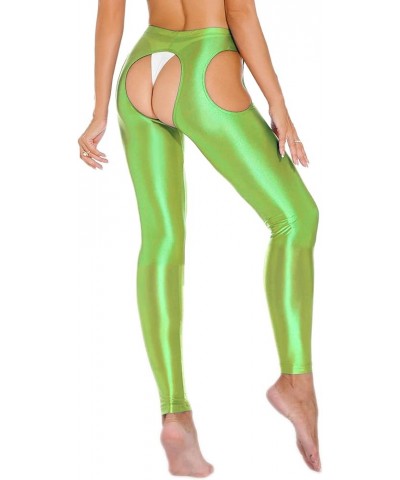 Womens Glossy Cutout Leggings High Waist Open Crotch Thigh High Stretchy Yoga Skinny Pants Fluorescent Green $9.32 Leggings