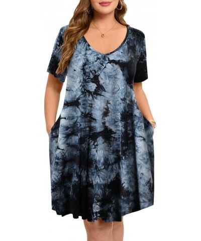 Women's Plus Size Swing Dress with Pockets Casual Summer Dresses V Neck Short Sleeve T Shirt Dress for Women T10-black $12.69...