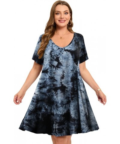 Women's Plus Size Swing Dress with Pockets Casual Summer Dresses V Neck Short Sleeve T Shirt Dress for Women T10-black $12.69...