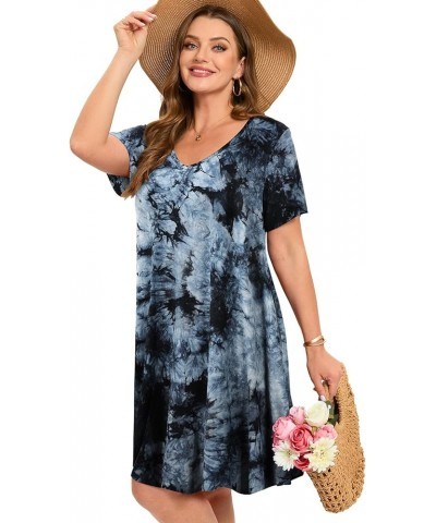 Women's Plus Size Swing Dress with Pockets Casual Summer Dresses V Neck Short Sleeve T Shirt Dress for Women T10-black $12.69...