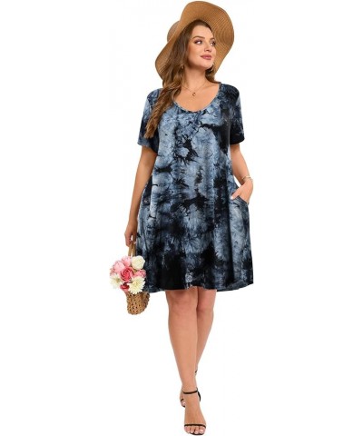 Women's Plus Size Swing Dress with Pockets Casual Summer Dresses V Neck Short Sleeve T Shirt Dress for Women T10-black $12.69...