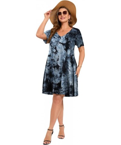 Women's Plus Size Swing Dress with Pockets Casual Summer Dresses V Neck Short Sleeve T Shirt Dress for Women T10-black $12.69...