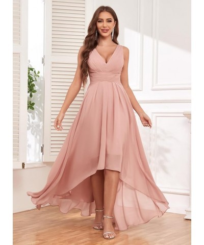 Women's V Neck Bridesmaid Dresses for Wedding with Pockets Chiffon Ruched Long Formal Prom Evening Dress Silver $20.70 Dresses