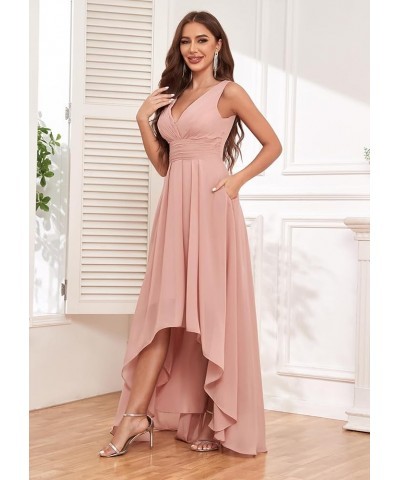 Women's V Neck Bridesmaid Dresses for Wedding with Pockets Chiffon Ruched Long Formal Prom Evening Dress Silver $20.70 Dresses