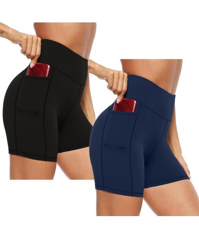 Women's High Waist Biker Shorts with Pockets, 5"/8" Tummy Control Athletic Workout Running Yoga Shorts 2-pack Black/Navy $11....