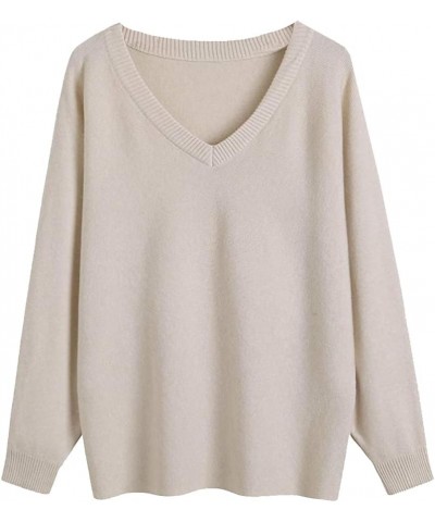 Women Lightweight Oversized Sweaters Tops Batwing Sleeves Knitted Dolman Pullovers V-ivory $16.79 Sweaters