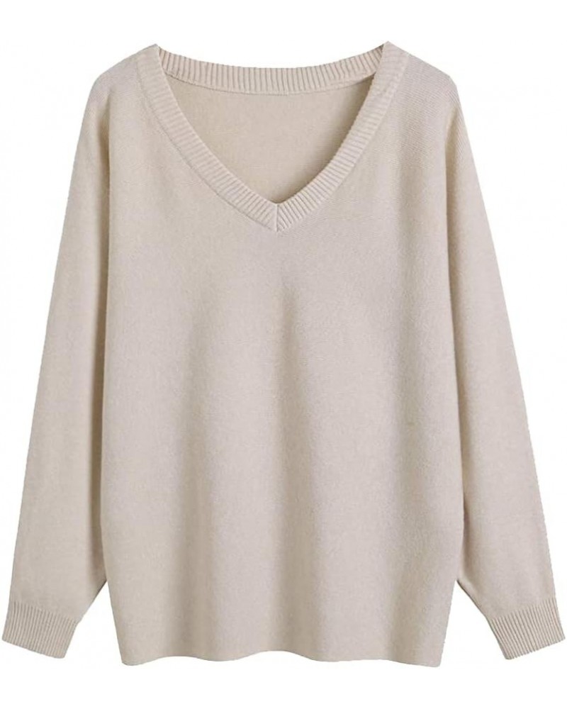 Women Lightweight Oversized Sweaters Tops Batwing Sleeves Knitted Dolman Pullovers V-ivory $16.79 Sweaters