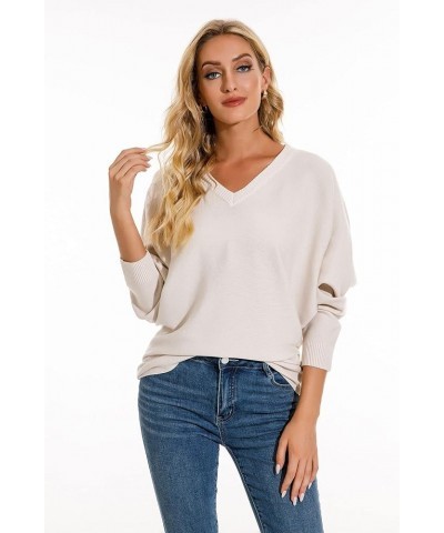 Women Lightweight Oversized Sweaters Tops Batwing Sleeves Knitted Dolman Pullovers V-ivory $16.79 Sweaters