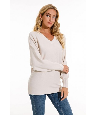 Women Lightweight Oversized Sweaters Tops Batwing Sleeves Knitted Dolman Pullovers V-ivory $16.79 Sweaters