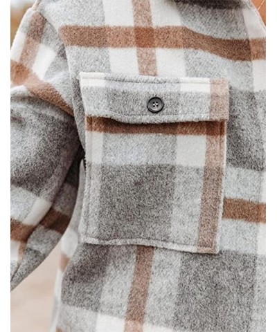 Women's Casual Plaid Wool Blend Shacket Coat Button Front Brushed Flannel Shirt Jacket Tops Khaki $8.26 Blouses
