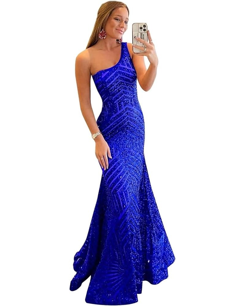 Women's Sparkly Sequin Prom Dress with Slit Floor Length Mermaid Strapless Wedding Party Ball Gowns with Pleated B-royal Blue...