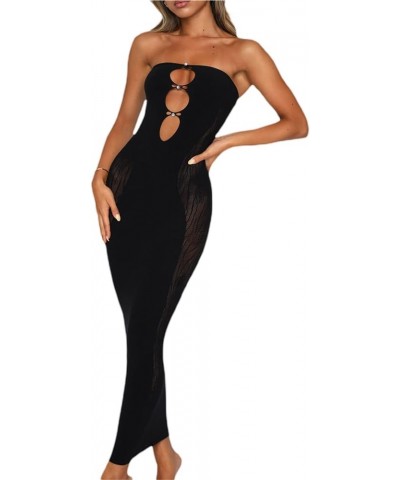 Women Mesh Hollow Out Dress Long Sleeve Halterneck Cutout Mini Bodycon Party Club Wear C Black $13.34 Dresses