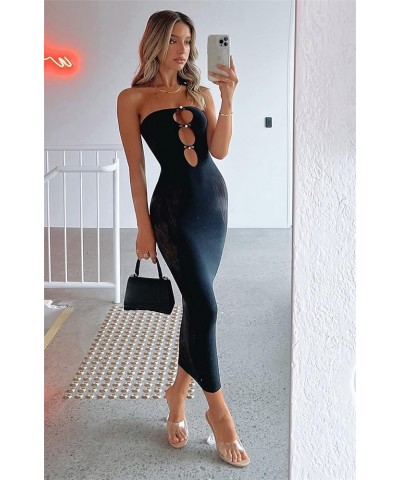 Women Mesh Hollow Out Dress Long Sleeve Halterneck Cutout Mini Bodycon Party Club Wear C Black $13.34 Dresses