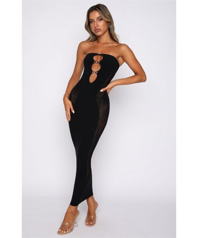 Women Mesh Hollow Out Dress Long Sleeve Halterneck Cutout Mini Bodycon Party Club Wear C Black $13.34 Dresses