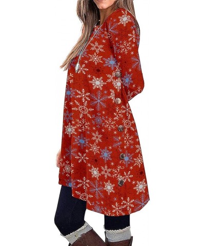 Dresses for Women Long Sleeve Round Neck Casual Button Side T Shirts Loose Fitting Sweater Tunic Dress 0-snowflake Red $17.66...