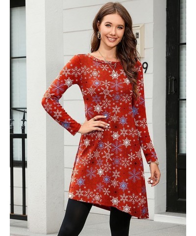 Dresses for Women Long Sleeve Round Neck Casual Button Side T Shirts Loose Fitting Sweater Tunic Dress 0-snowflake Red $17.66...