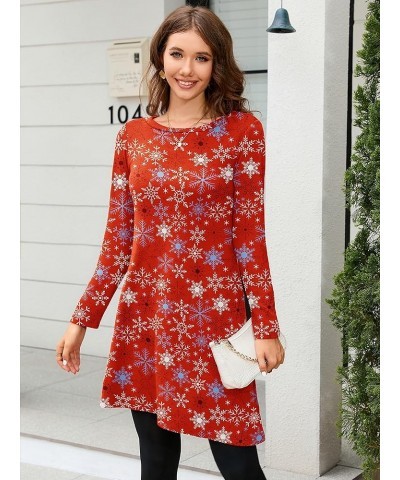 Dresses for Women Long Sleeve Round Neck Casual Button Side T Shirts Loose Fitting Sweater Tunic Dress 0-snowflake Red $17.66...