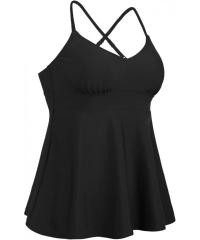 Women's Tankini Tops V Neck Swimsuit Flowy Swimwear Crossback Swim Top Black $16.81 Swimsuits