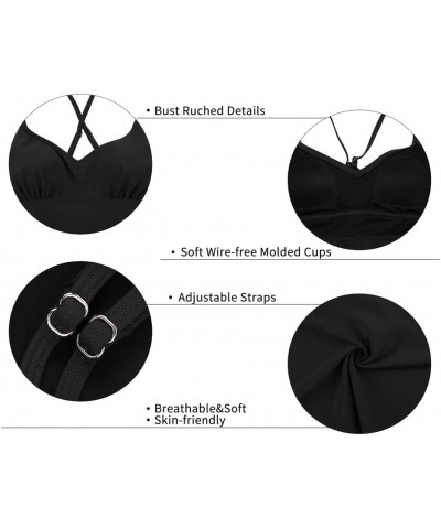 Women's Tankini Tops V Neck Swimsuit Flowy Swimwear Crossback Swim Top Black $16.81 Swimsuits