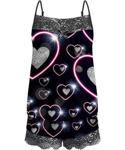 Valentine's Day Pajama Sets For Women Sexy V Neck Camisole Tank Tops And Shorts Two Piece Pjs Sets Nightwear 07♛black $9.38 S...