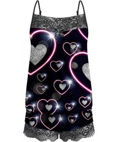 Valentine's Day Pajama Sets For Women Sexy V Neck Camisole Tank Tops And Shorts Two Piece Pjs Sets Nightwear 07♛black $9.38 S...