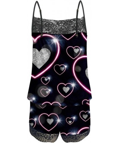 Valentine's Day Pajama Sets For Women Sexy V Neck Camisole Tank Tops And Shorts Two Piece Pjs Sets Nightwear 07♛black $9.38 S...