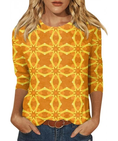 3/4 Sleeve Shirts Dressy Tops for Women Fall Fashion Clothes Crewneck Print Pullover Trendy Tunic T-Shirt Top 04-yellow $10.0...