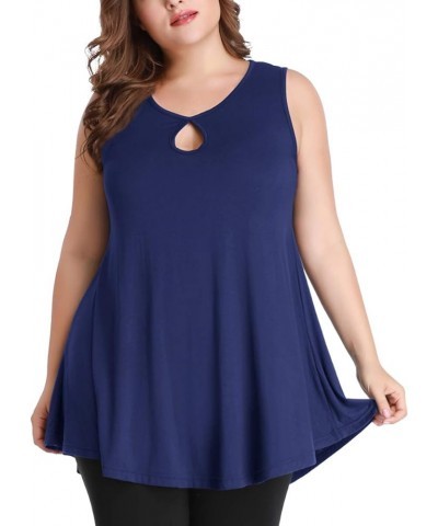 Women's Plus Size Sleeveless Keyhole Summer Sexy Shirts Casual Loose Flowy Swing Tunic Tank Tops Navyblue $11.95 Tanks