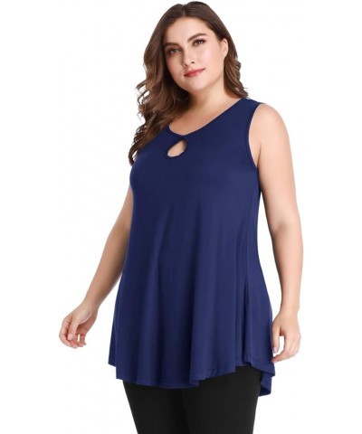 Women's Plus Size Sleeveless Keyhole Summer Sexy Shirts Casual Loose Flowy Swing Tunic Tank Tops Navyblue $11.95 Tanks