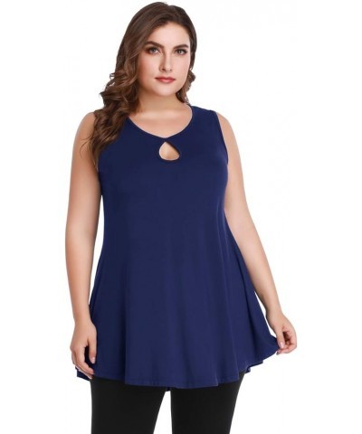 Women's Plus Size Sleeveless Keyhole Summer Sexy Shirts Casual Loose Flowy Swing Tunic Tank Tops Navyblue $11.95 Tanks