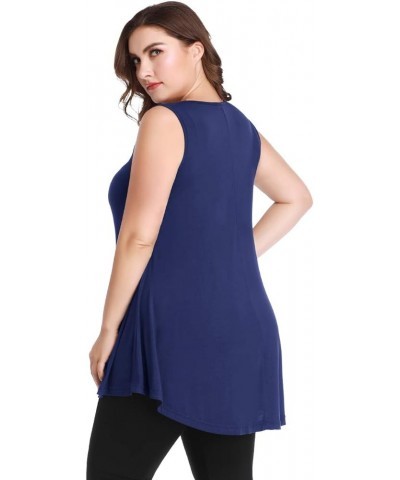 Women's Plus Size Sleeveless Keyhole Summer Sexy Shirts Casual Loose Flowy Swing Tunic Tank Tops Navyblue $11.95 Tanks