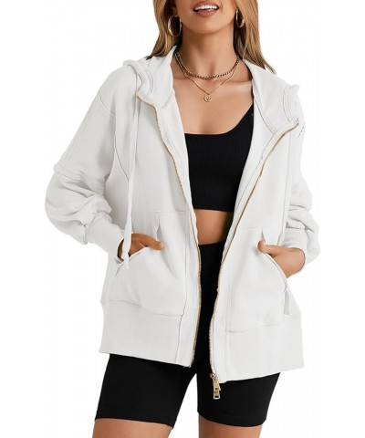 Women's Oversized Zip Up Hoodies Casual Drawstring Sweatshirts Teen Girls Fall Jacket Y2K Clothes With Pocket White $17.64 Ho...