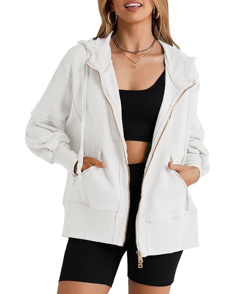 Women's Oversized Zip Up Hoodies Casual Drawstring Sweatshirts Teen Girls Fall Jacket Y2K Clothes With Pocket White $17.64 Ho...