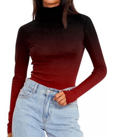 Women's Long Sleeve Tops Turtleneck Shirts Printed Fall Fashion Basic Slim Fit Soft Thermal Tops Shirts, S-3XL Deep Red $6.75...