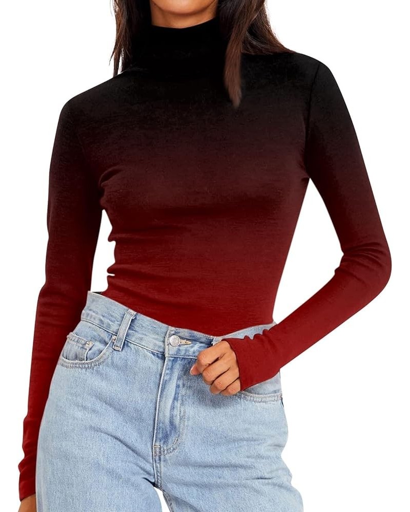 Women's Long Sleeve Tops Turtleneck Shirts Printed Fall Fashion Basic Slim Fit Soft Thermal Tops Shirts, S-3XL Deep Red $6.75...