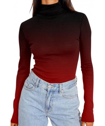 Women's Long Sleeve Tops Turtleneck Shirts Printed Fall Fashion Basic Slim Fit Soft Thermal Tops Shirts, S-3XL Deep Red $6.75...