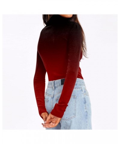 Women's Long Sleeve Tops Turtleneck Shirts Printed Fall Fashion Basic Slim Fit Soft Thermal Tops Shirts, S-3XL Deep Red $6.75...