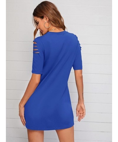 Women's Casual Ripped Short Sleeve T-Shirt Tunic Dress Royal Blue $13.33 Dresses