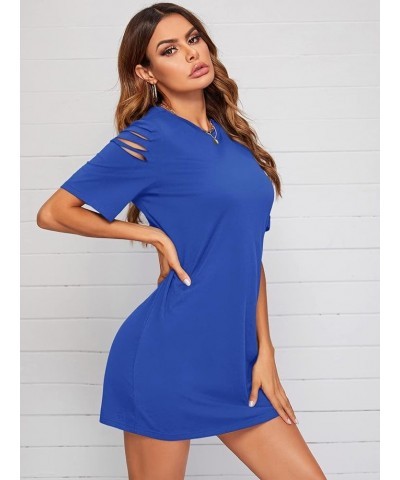 Women's Casual Ripped Short Sleeve T-Shirt Tunic Dress Royal Blue $13.33 Dresses