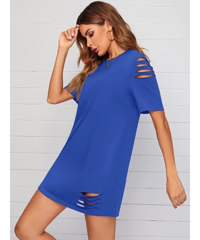 Women's Casual Ripped Short Sleeve T-Shirt Tunic Dress Royal Blue $13.33 Dresses