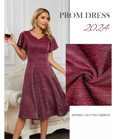 Ruffle Sleeve Cocktail Dresses for Wedding Guest Fit and Flare Tea Length Party Dress Glitter-darkred $19.36 Dresses