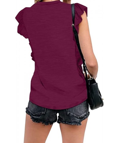 Women's Summer Sleeveless Tops Casual Loose Ruffle Shirts Tank Tops 04 Wine Red $15.50 Tanks