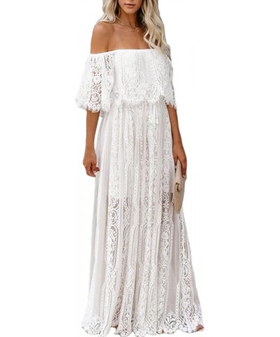 Women's Off The Shoulder Floral Lace Maxi Dress White Bridesmaid Wedding Party Maternity Photoshoot Long Dresses White $24.83...